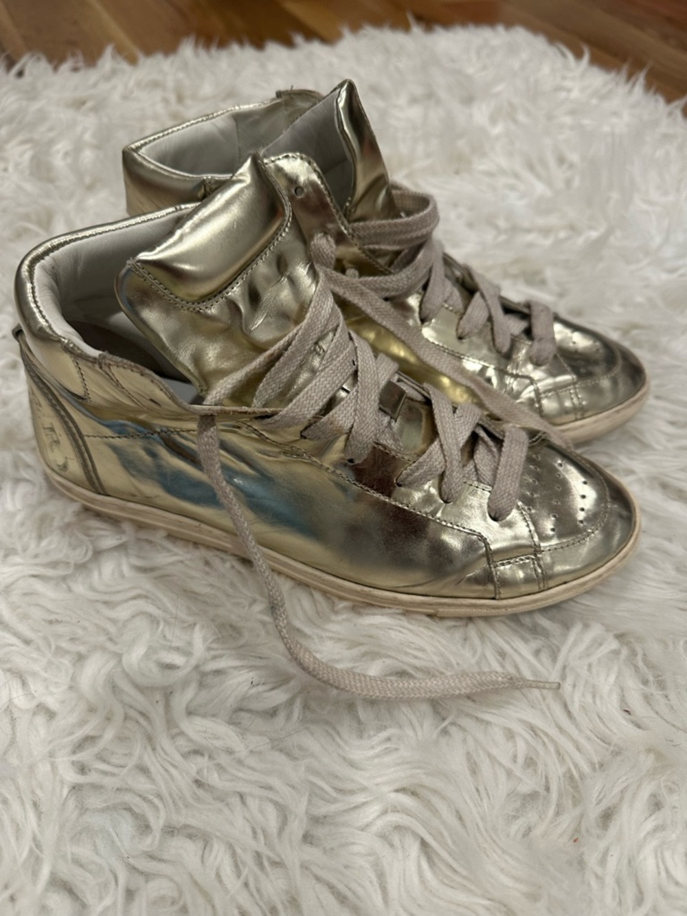 Burberry Metallic Gold High-Top Women's Sneakers - Picture 2 of 9